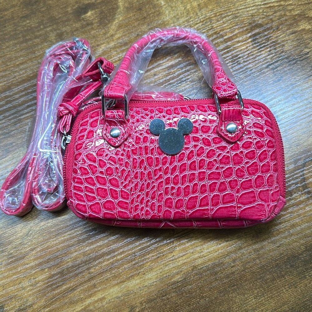 Disney Parks Hot Pink Mini Faux Gator Crossbody Bag Mickey Icon Cell Phone Case